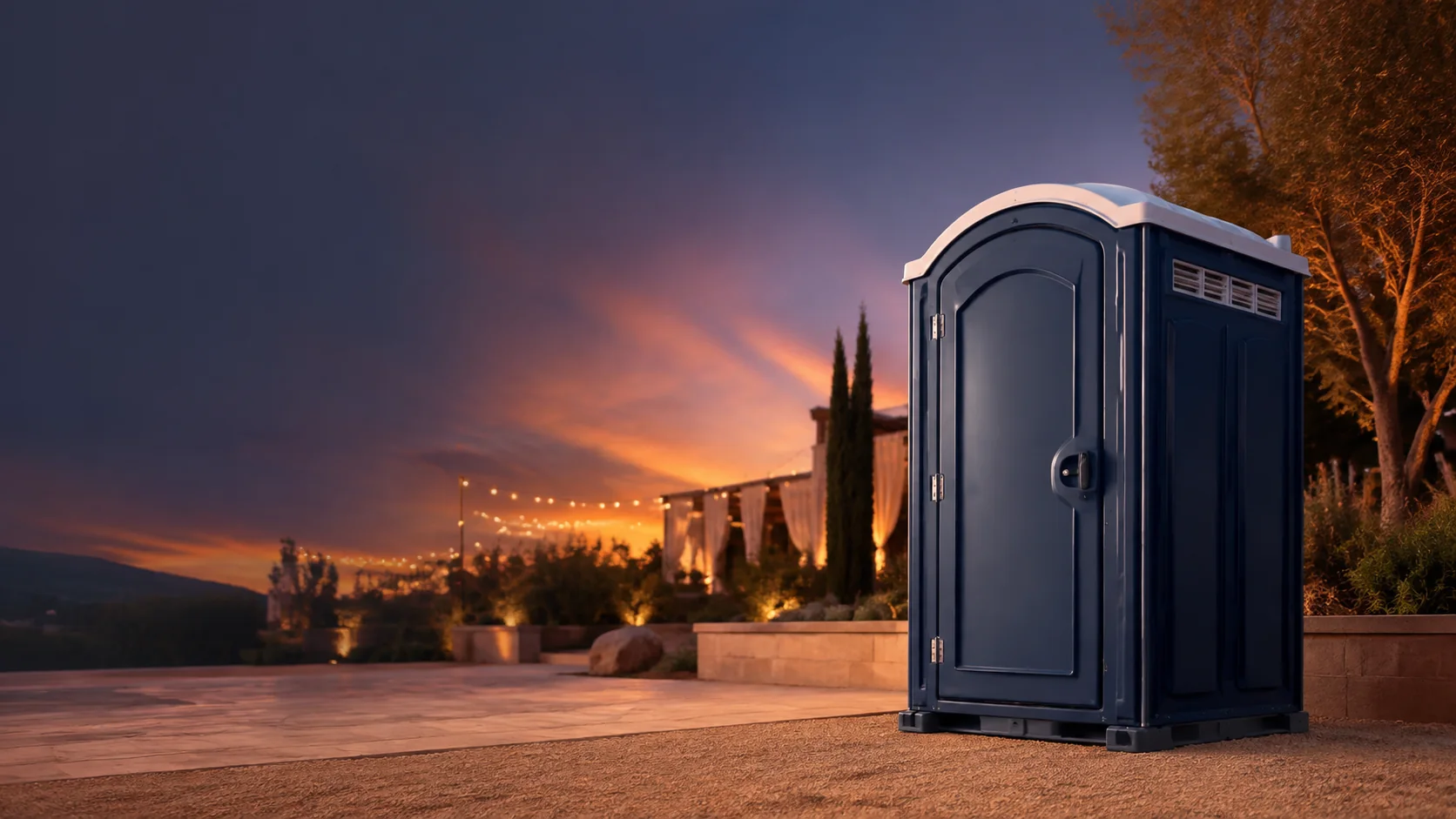 Portable restroom shown for rental planning in San Luis, AZ